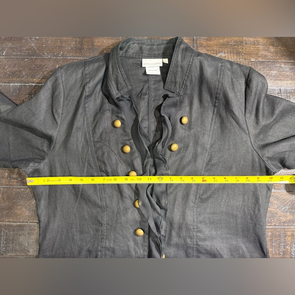 Soft Surroundings Black 100% Linen Ruffled Front Jacket Women’s Size Large - Picture 7 of 8
